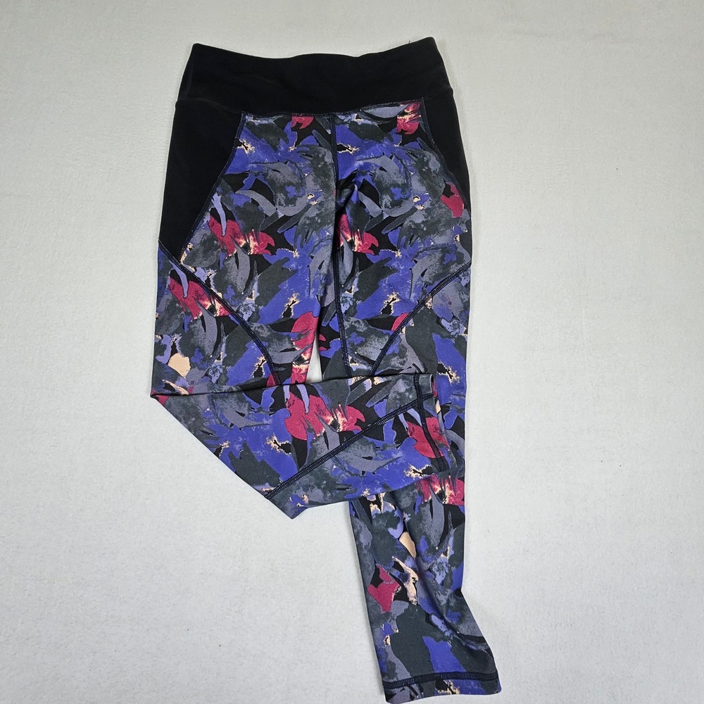 Patagonia Womens Centered Crop Leggings Abstract Floral Print Blue Purple Small